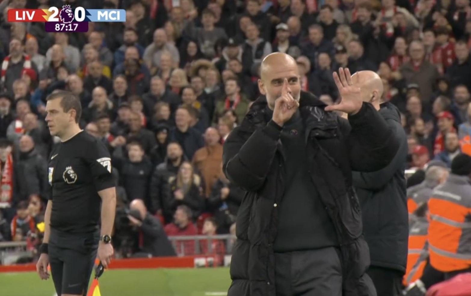 哥迪奧拿完場前(圖)及完場後先後舉起6隻手指。(網上截圖)