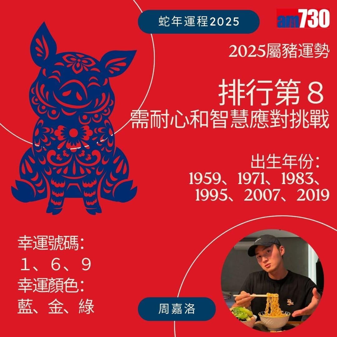 七師傅2025|蛇年12生肖運程排行榜 - 豬排行第8