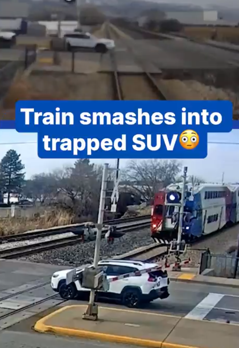 白色車被欄杆卡住,未能退後。(影片截圖)