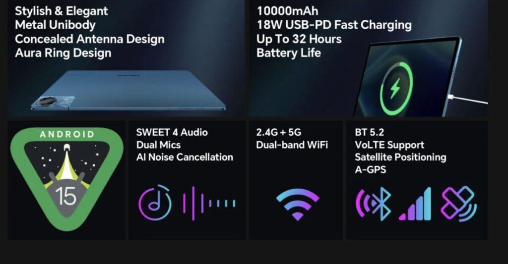 平板搭載1300萬像雙鏡及800萬像自拍鏡頭,電池容量為10000mAh,運行 Android 14 及支援4G網絡等。Teclast T70 建議零售價為$1,799。