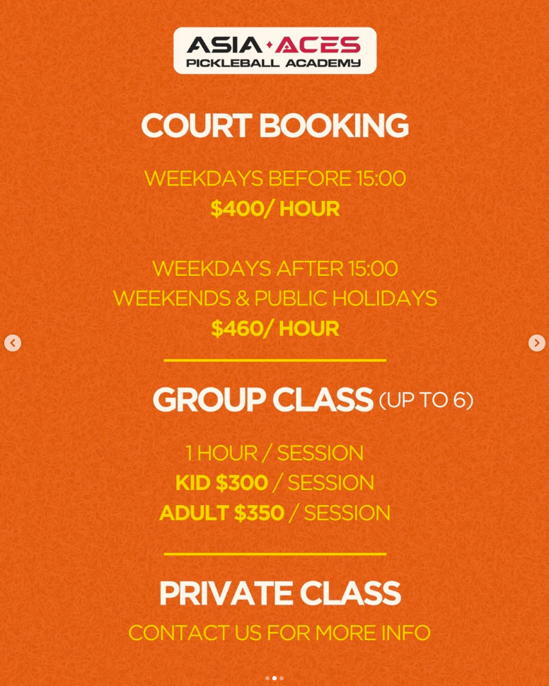 Asia Aces Pickleball Academy收費