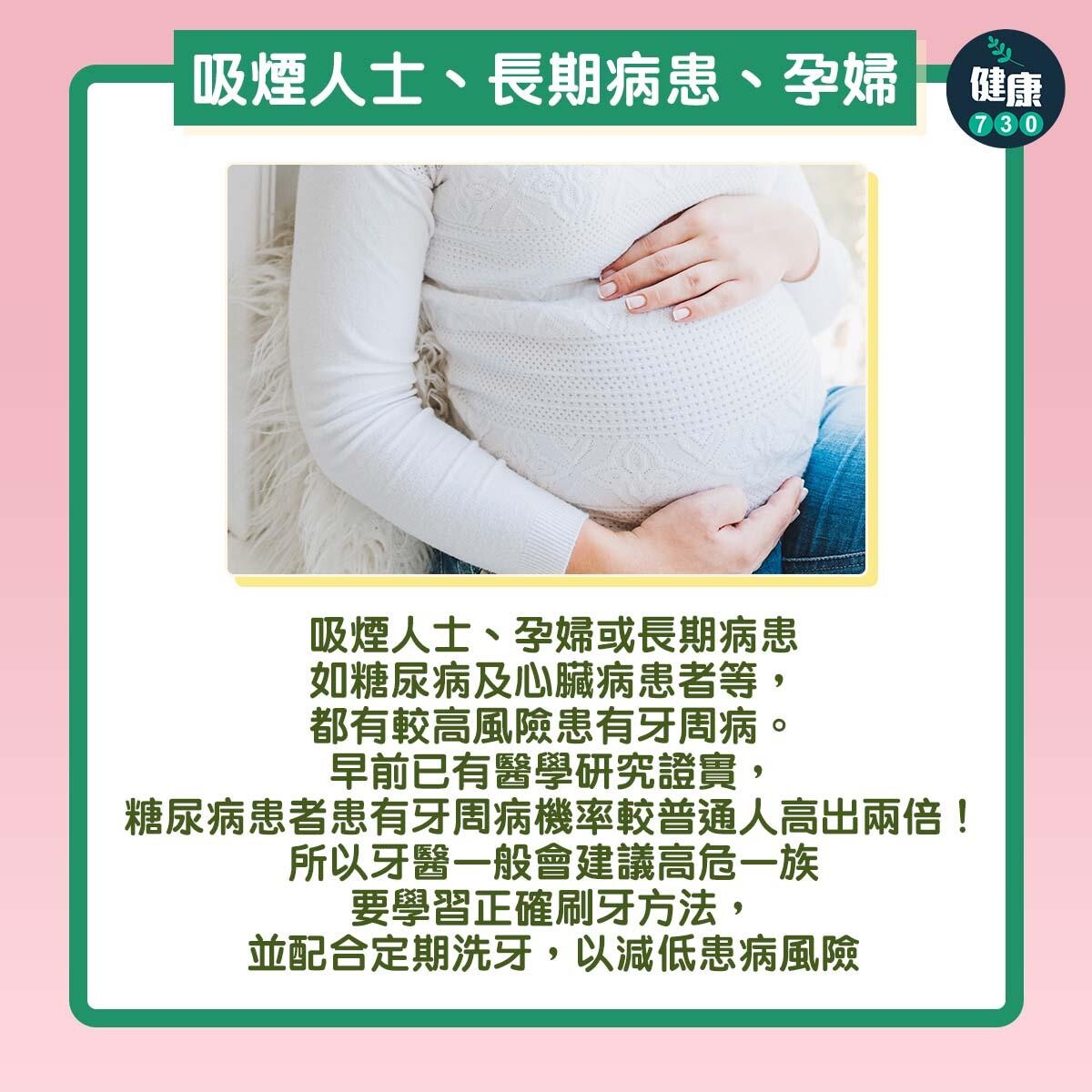 牙周病三大成因|吸煙人士、長期病患、孕婦(am730製圖)