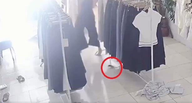 女子跳到前方,終跌出老鼠,老鼠逃走。(互聯網)