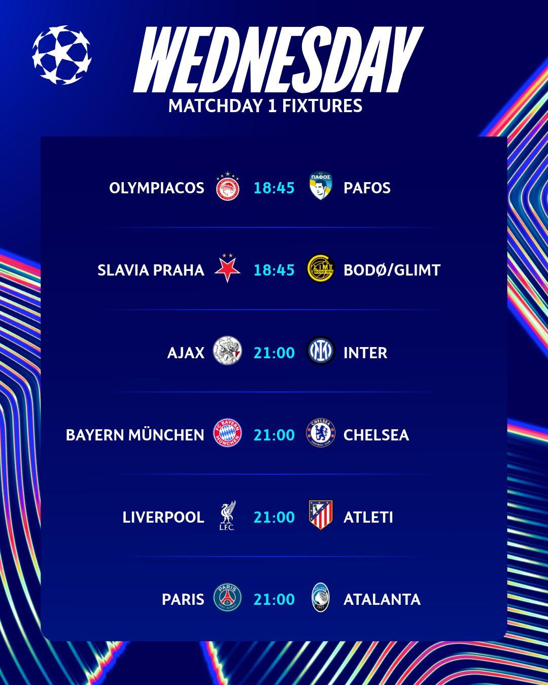 歐聯明晨賽程,香港時間早場為明晨00︰45開賽(UEFA)