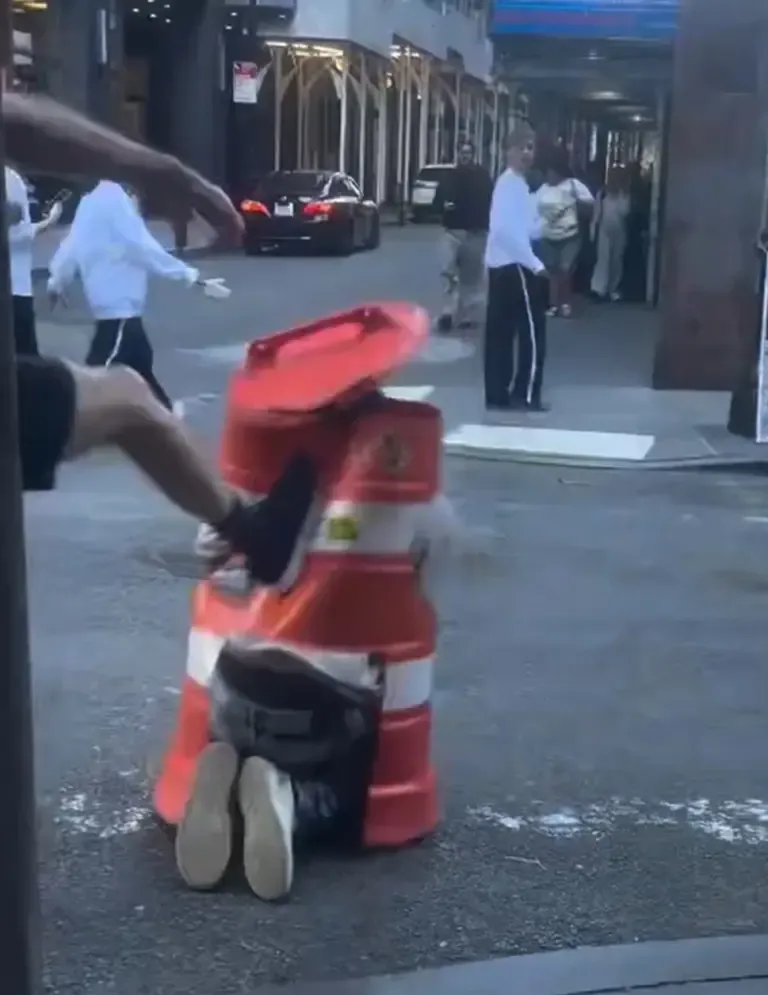 男性路回身一腳踢開Coneman。(影片截圖)