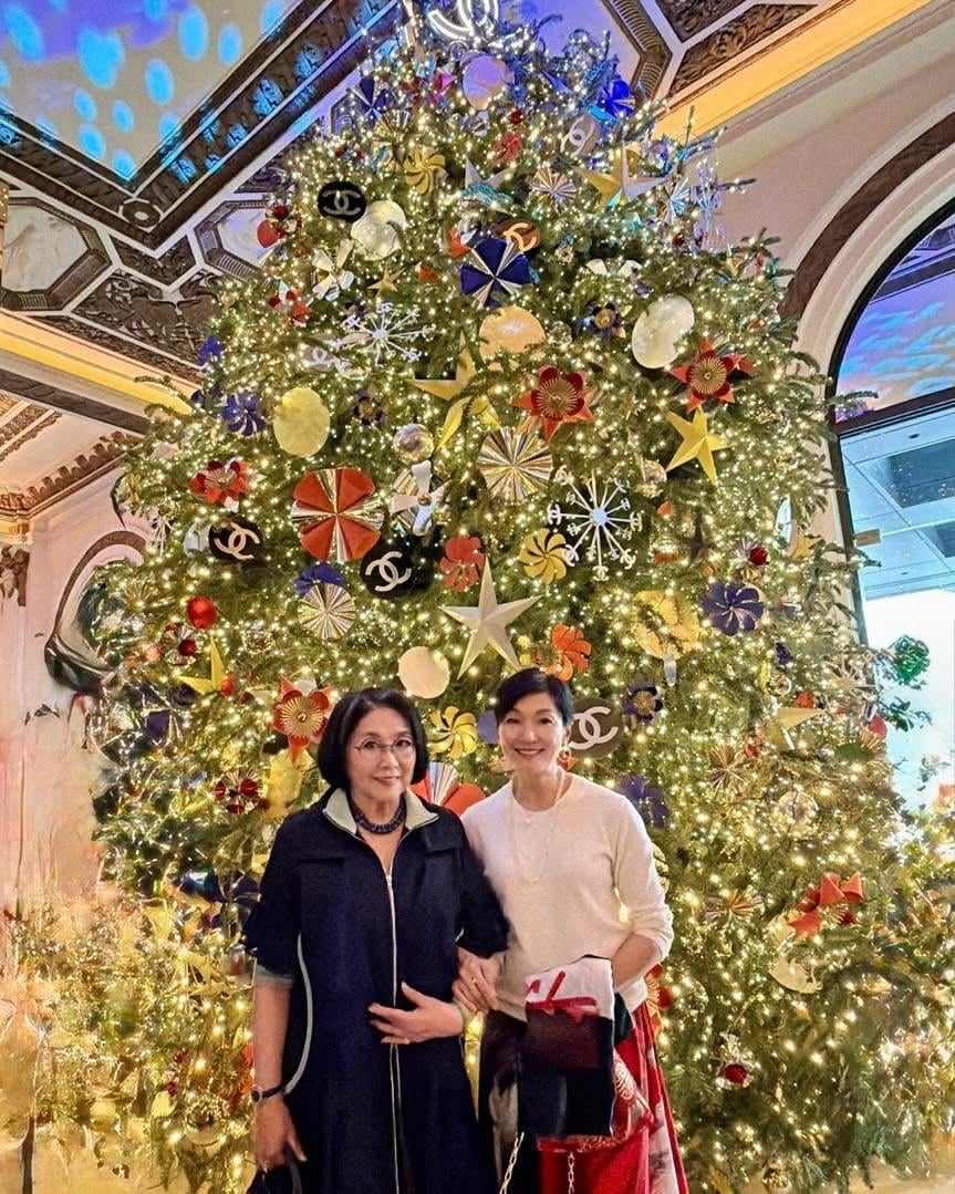 李司棋與女兒過聖誕,二人到酒店的聖誕樹前打卡。