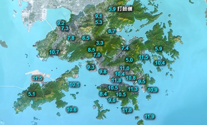天文台於今日(8日)凌晨於打鼓嶺錄得5.9度最低氣溫。(香港天文台)