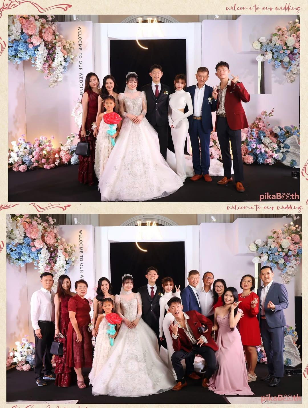 林明禎盛裝出席幼弟婚禮時大合照。