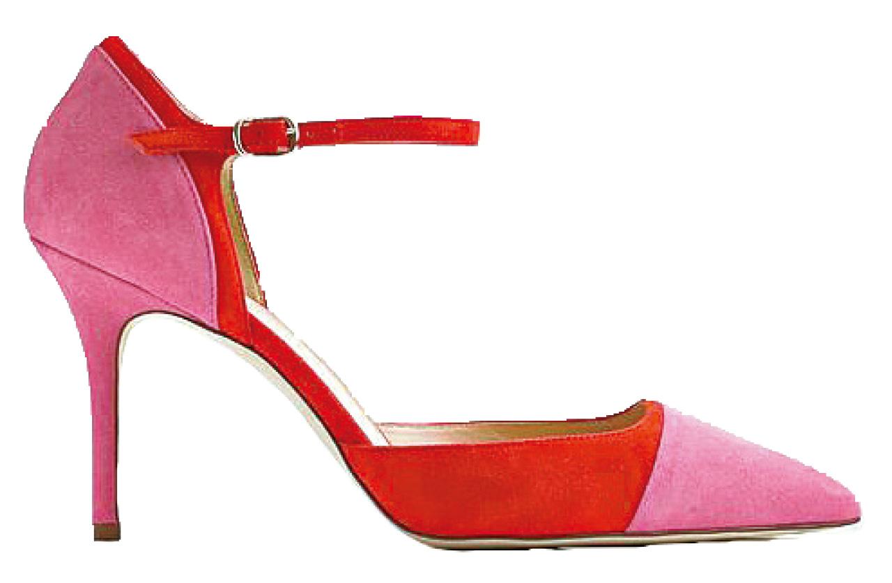 2.紅色拼粉色麂皮高踭鞋,設計斯文大方,配黑色西褲最醒神。($2,650,J.Crew)