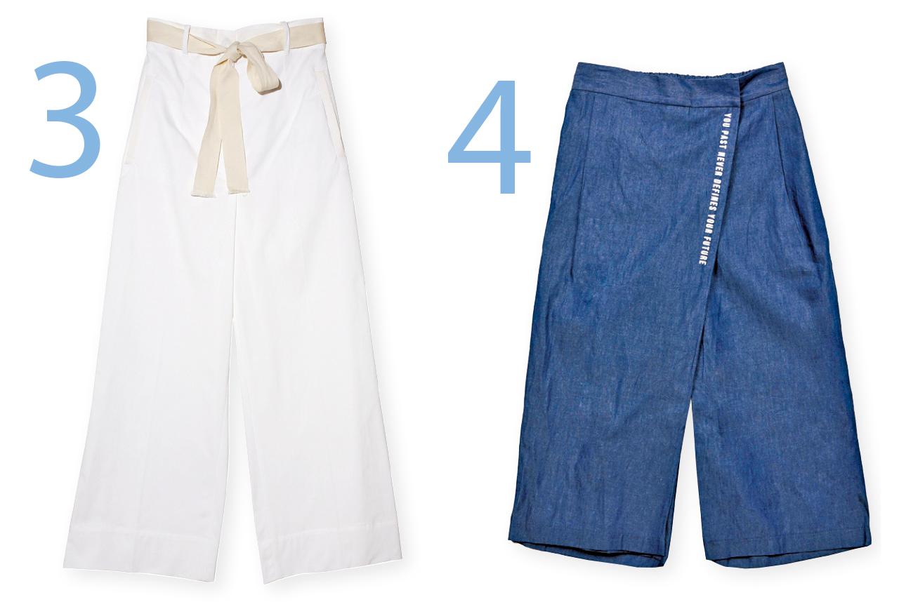 3. 夏天就是對白色有份迷戀,純白色的闊褲質料輕盈薄身,更涼快清爽。($3,480,Sportmax Code)
4. 4分長度的闊腳牛仔褲帶點sporty的感覺,可考慮配一雙純白sneaker,散發出一份學生情懷。($595,Salad)