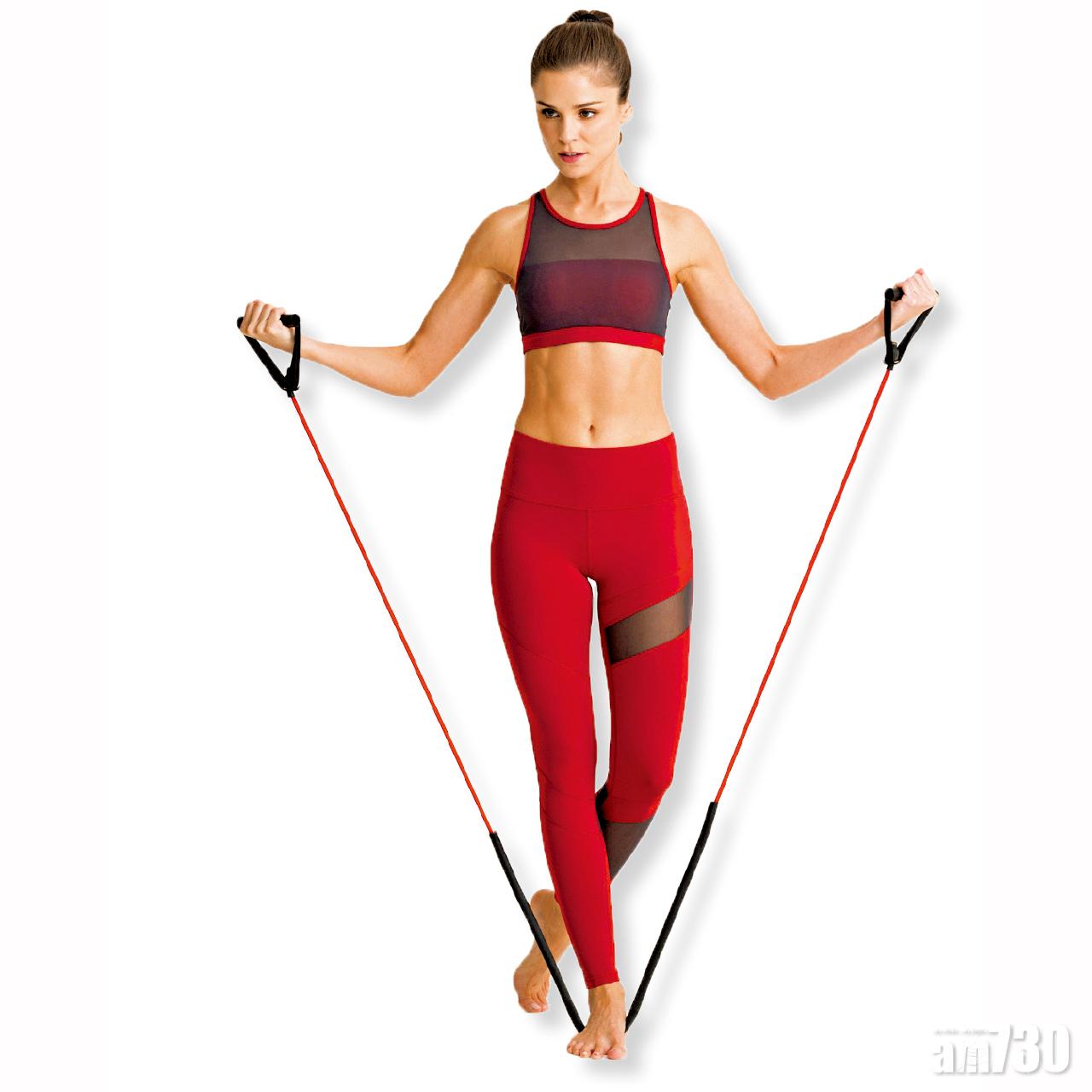 火紅色Verve運動內衣$440、緊身褲$740(12月7日推出),全強化夾網運動內衣,後幅採用跑步背心設計,運動時仍能保持高度透氣,涼快舒適。(a)