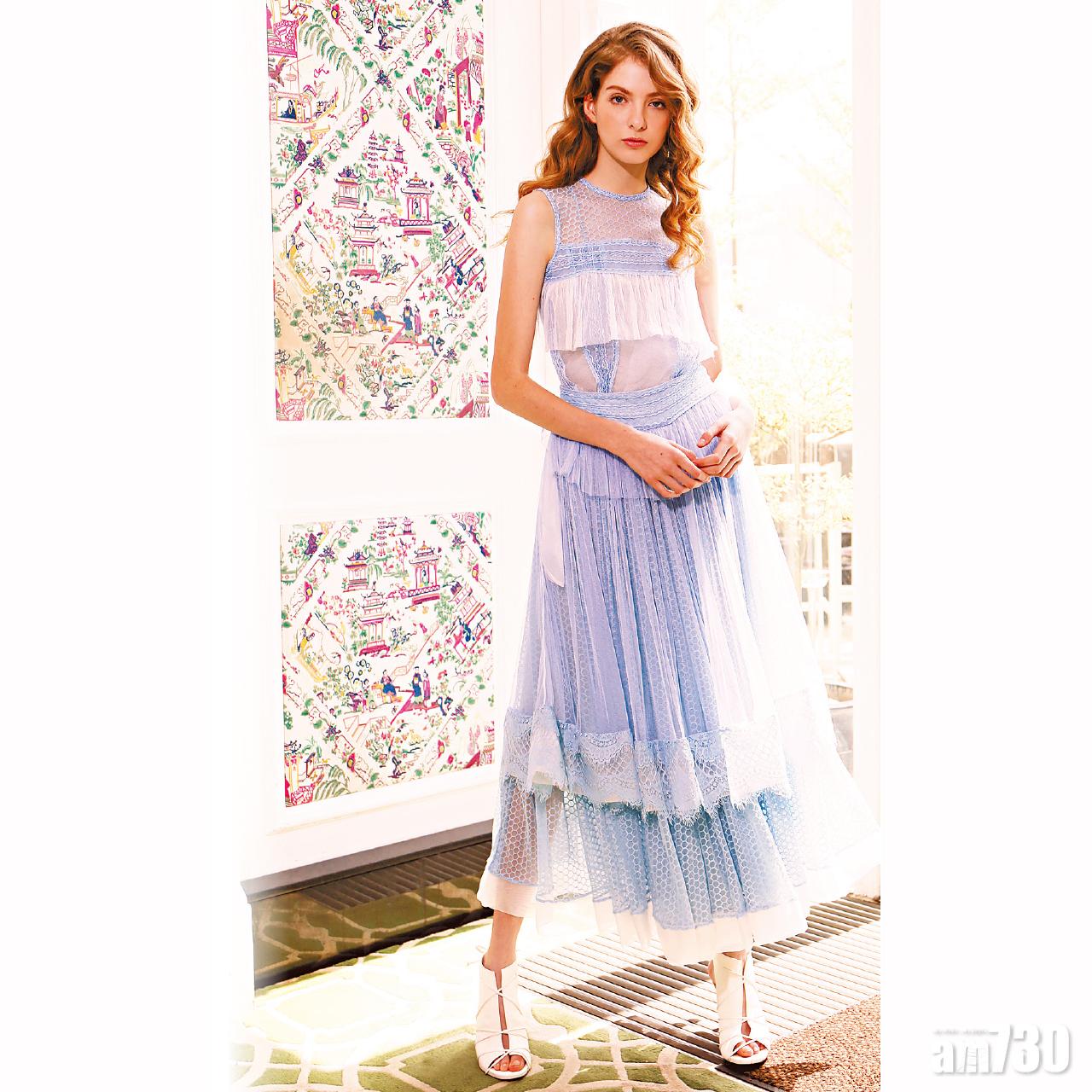 細緻的剪裁拼接令這襲丁香藍色長裙更具仙氣。(未定價)