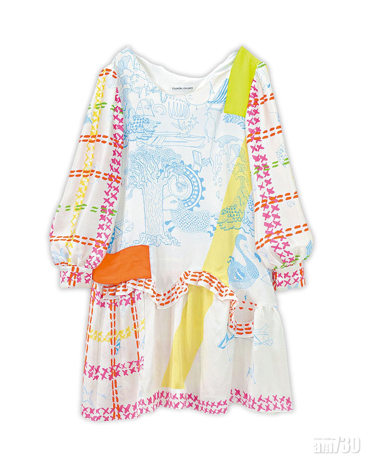 草原拼格子圖案泡泡袖dress $6,299(B)