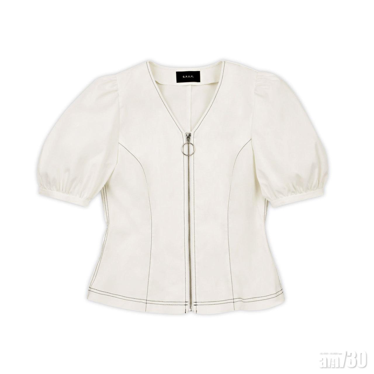 白色泡泡袖zip-up top $2,299(E)