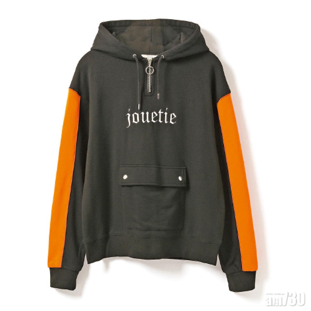 黑色橙袖刺繡字花hoodie by jouetie $799(A)