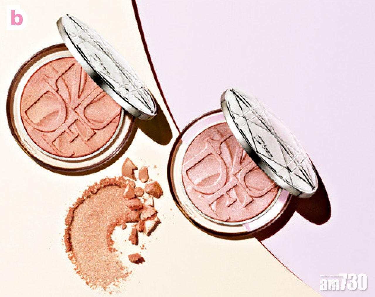 b 輕透亮采蜜粉餅加入棉花糖般的粉紅,以及多汁飽滿的蜜桃色,捕捉臉型輪廓的光芒。各$460