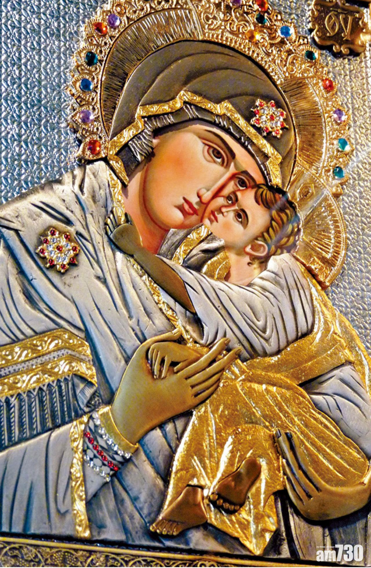 富立體感的聖像畫,顯示浮雕工藝。