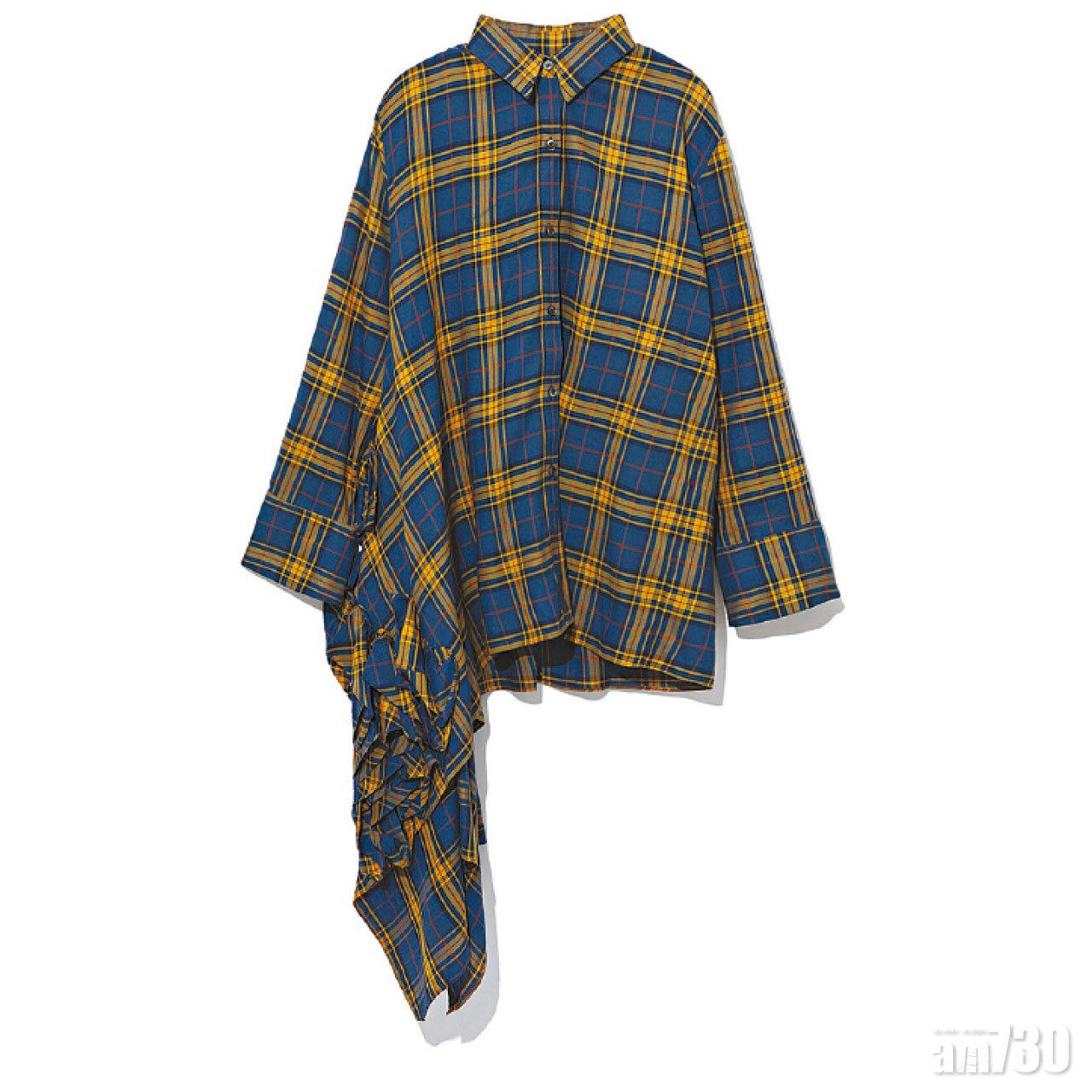藍黃格仔ruffles飾邊shirt $5,199(E)