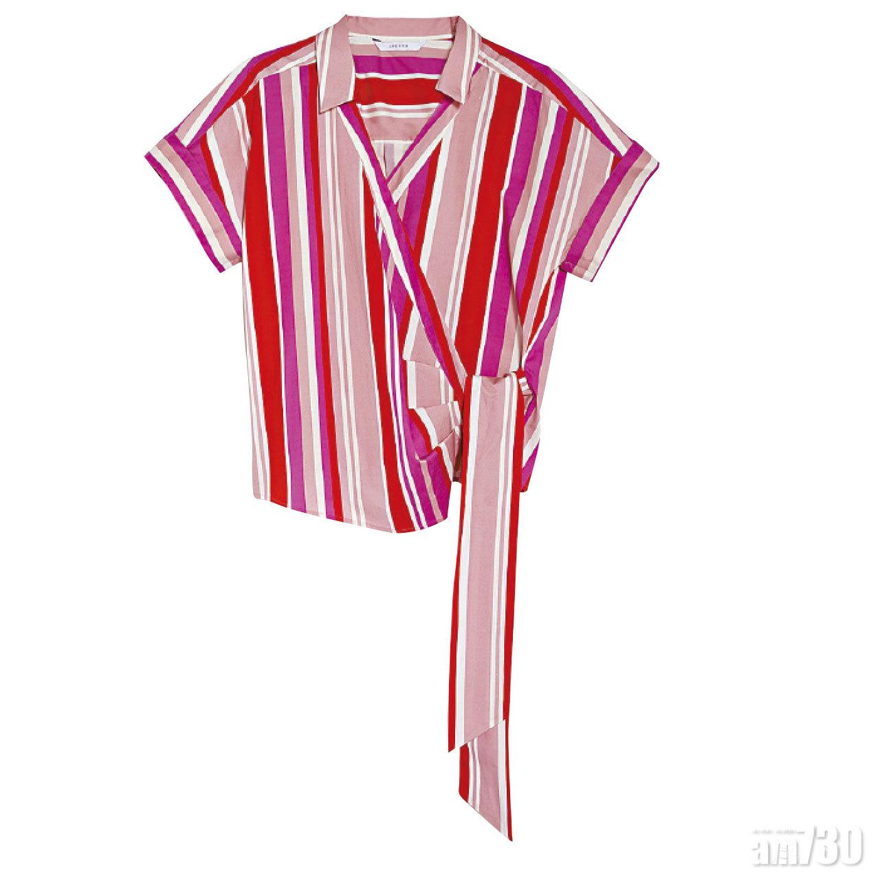 紅白直間綴綁帶腰飾shot shirt $2,080