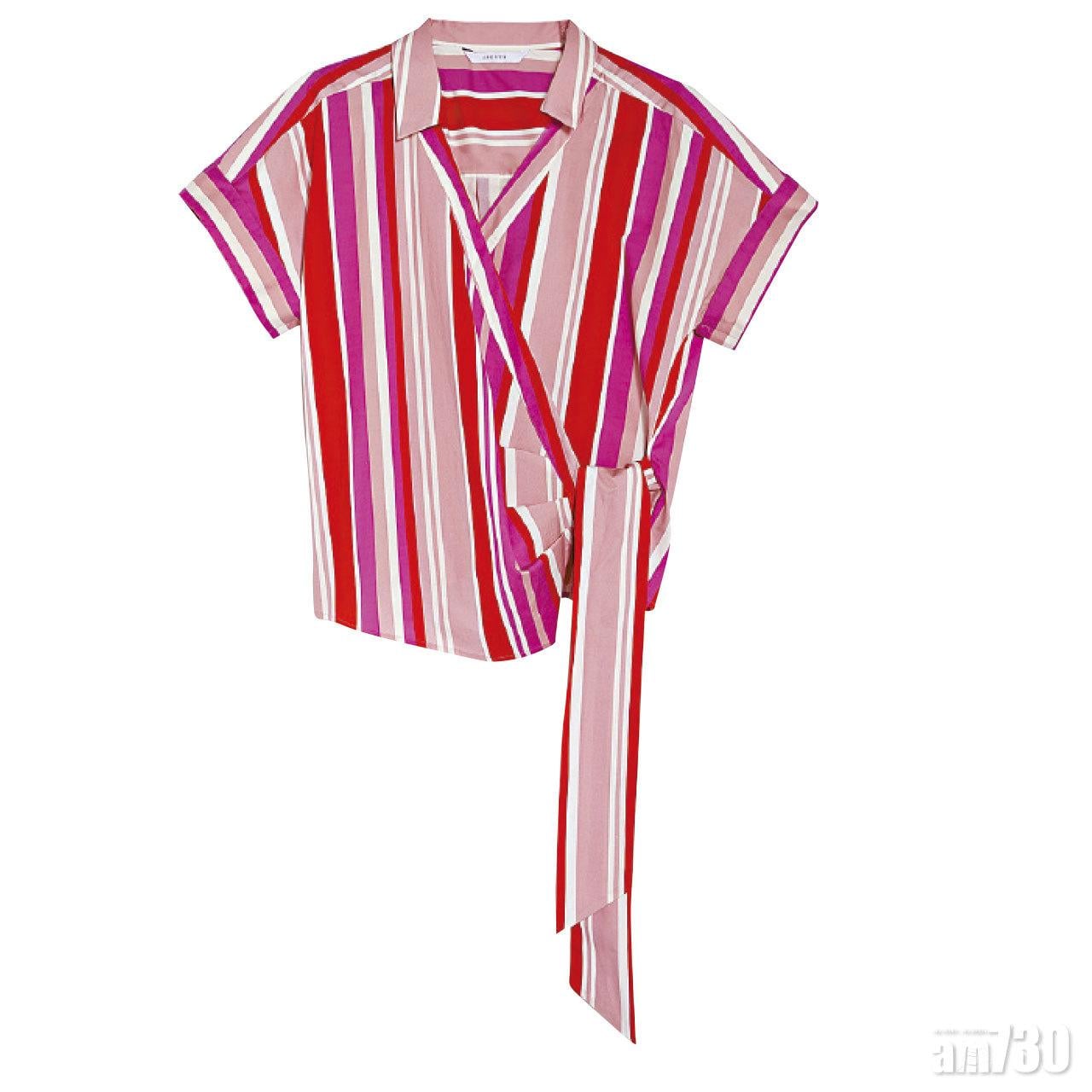 紅白直間綴綁帶腰飾shot shirt $2,080