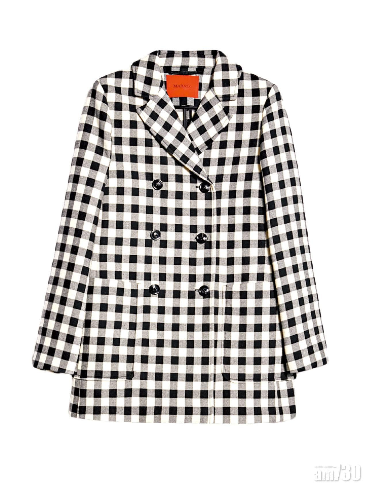 黑白色格紋pea coat $4,980(B)