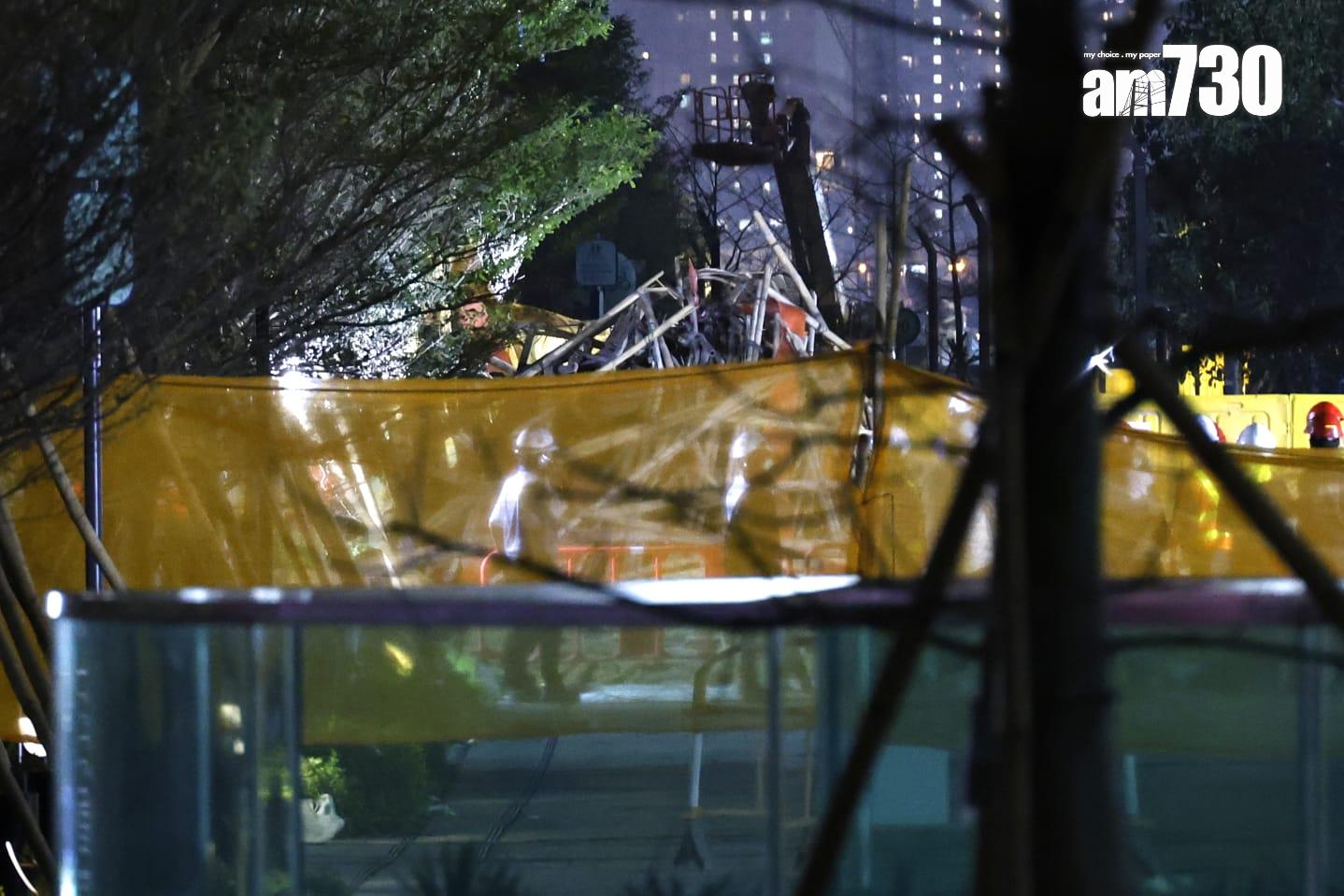 啟德澐璟地盤大型棚架20多層高墮下,兩名女工人不治。(林俊源攝)