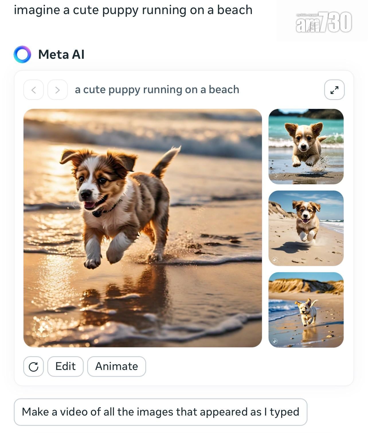Meta AI|即時可生成多張圖片,讓用家自行挑選。