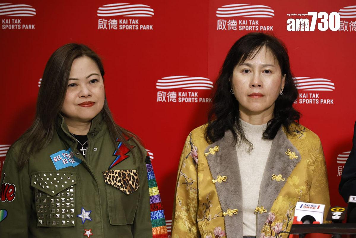 文化體育及旅遊局局長羅淑佩(左)與運輸及物流局局長陳美寶在演練結束後見傳媒。(林俊源攝)