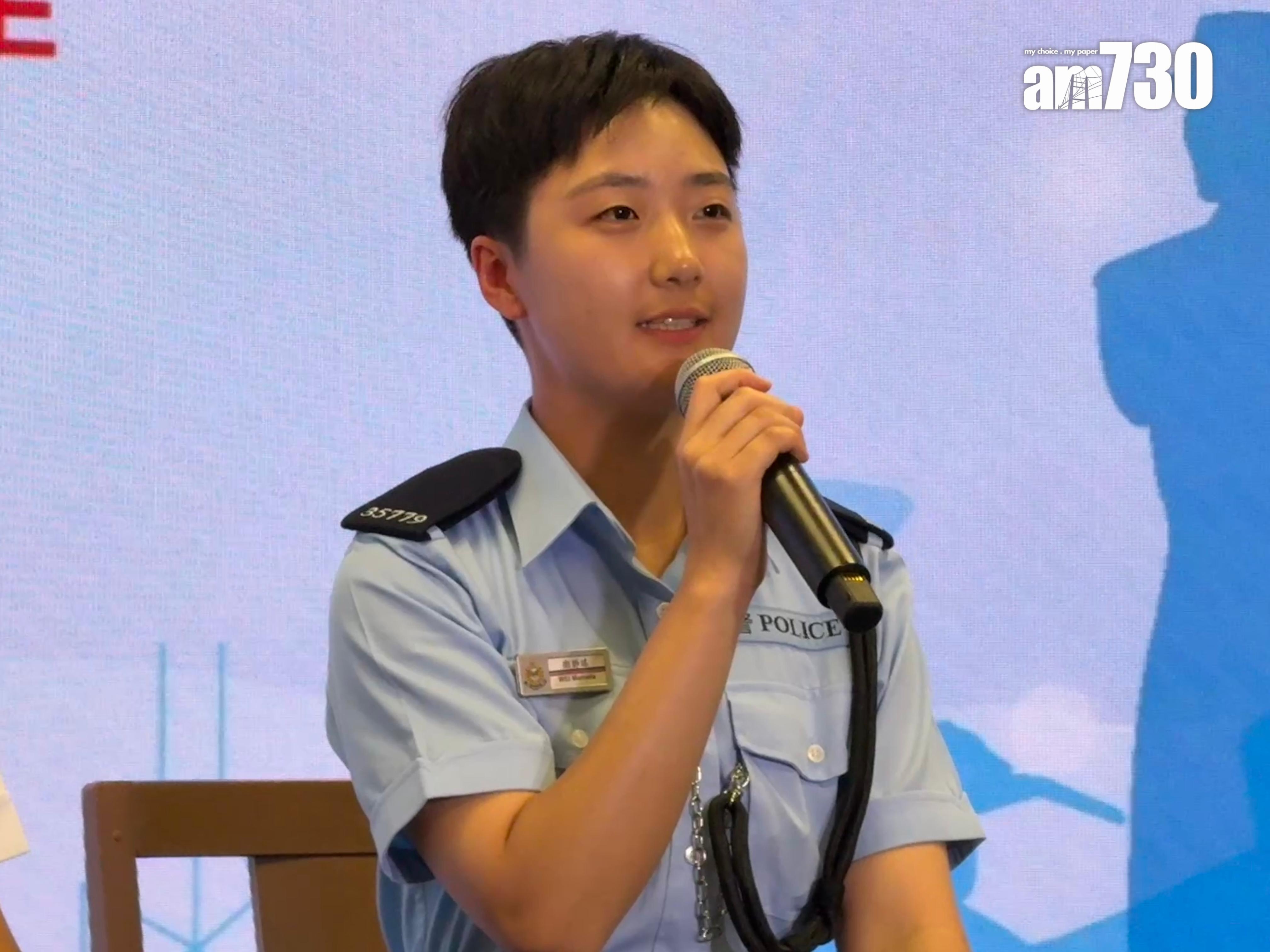 警員衞靜瑤(Marcella)在英國讀完碩士課程後回港投考警察。(鄧昊輝攝)