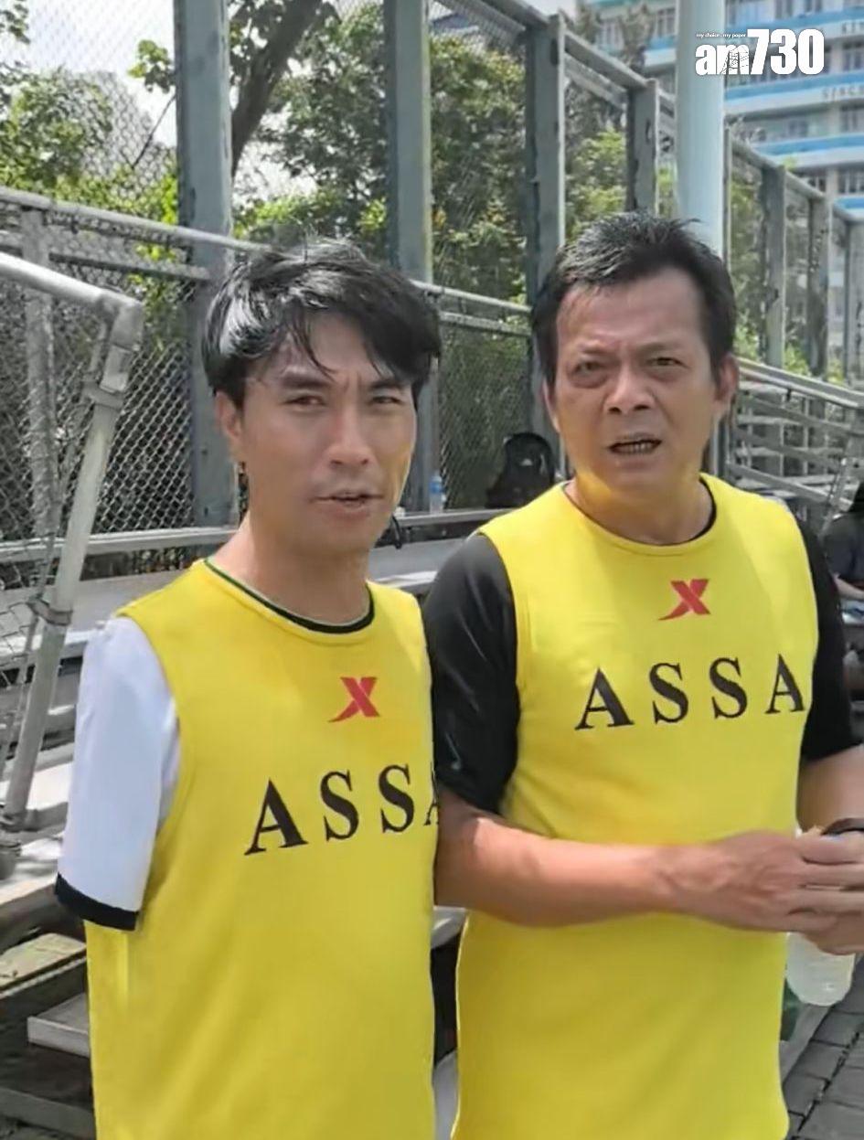 李金凱踢波休息喜獲黃日華餵飲水。(受訪者提供)