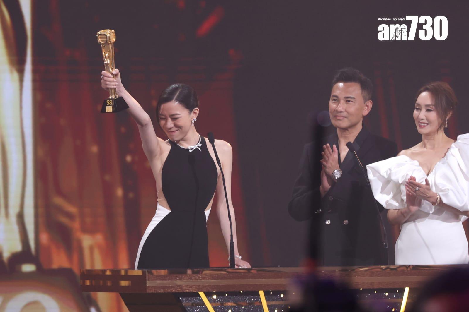 佘詩曼(阿佘)憑《新聞女王2》成功獲得視后殊榮。(林俊源攝)