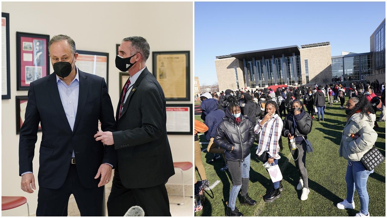 美國第二先生探訪學校遇炸彈恐嚇，由特勤局護送離開。(AP)