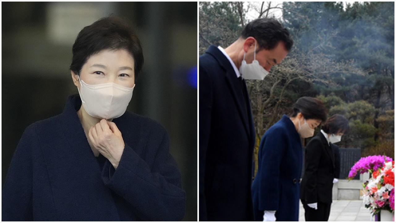 南韓前總統朴槿惠出院，前往拜祭父親朴正熙。(AP/網上圖片)