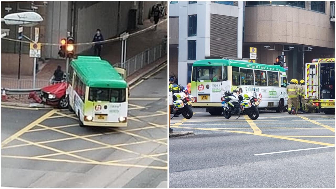 旺角綠Van撼的士，至少7人受傷。(香港突發事故報料區@FB)