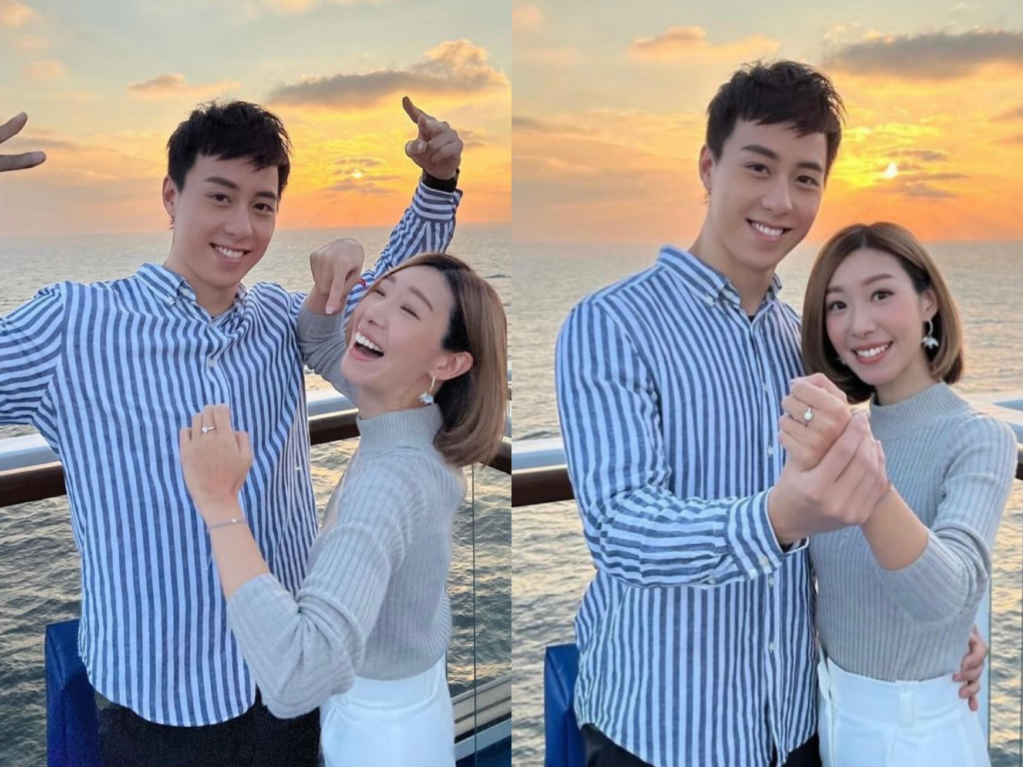 二人齊貼在海傍的求婚合照，非常甜蜜。