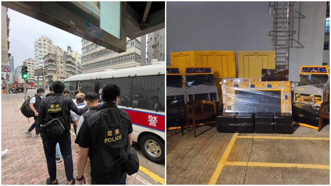 深水埗搗破非法賭檔，拘捕5人包括經營者。(警方圖片)