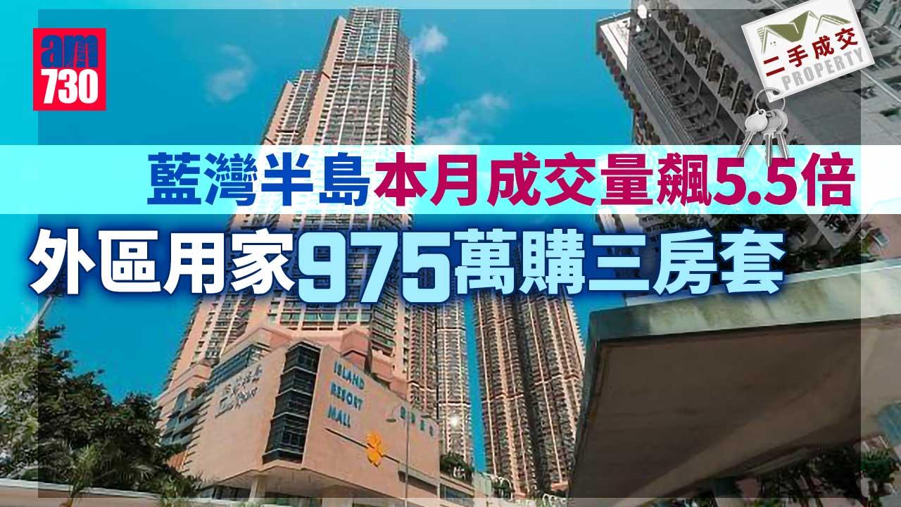 二手成交｜藍灣半島本月成交量飆5.5倍 外區用家975萬購三房套