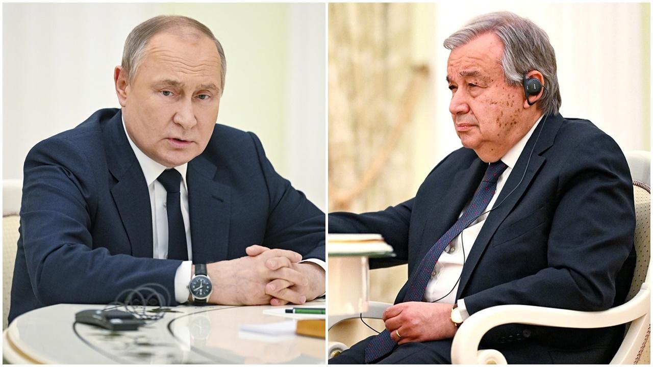 普京見古特雷斯，聲稱俄軍與布查事件無關。(AP)