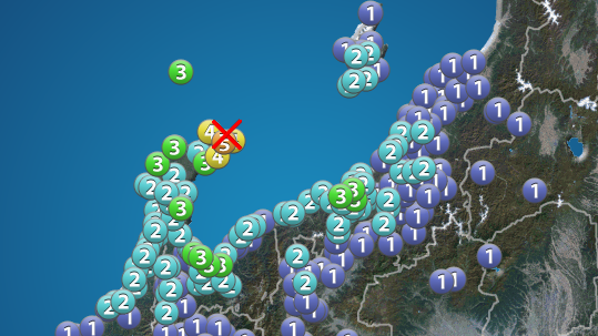 日本能登半島今早再次發生地震。(weathernews.jp圖片)