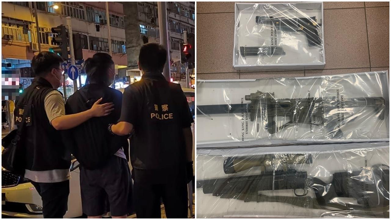 深水埗多次用氣槍射學校，41歲男子涉刑毀被捕。(警方圖片)