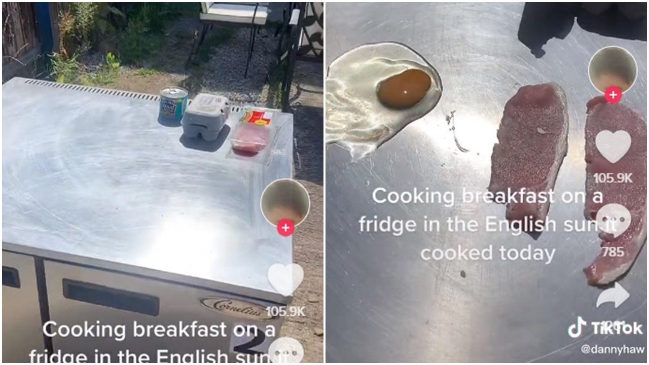 英男用陽光煮「英式早餐」，網民厚面皮點餐。(TikTok)