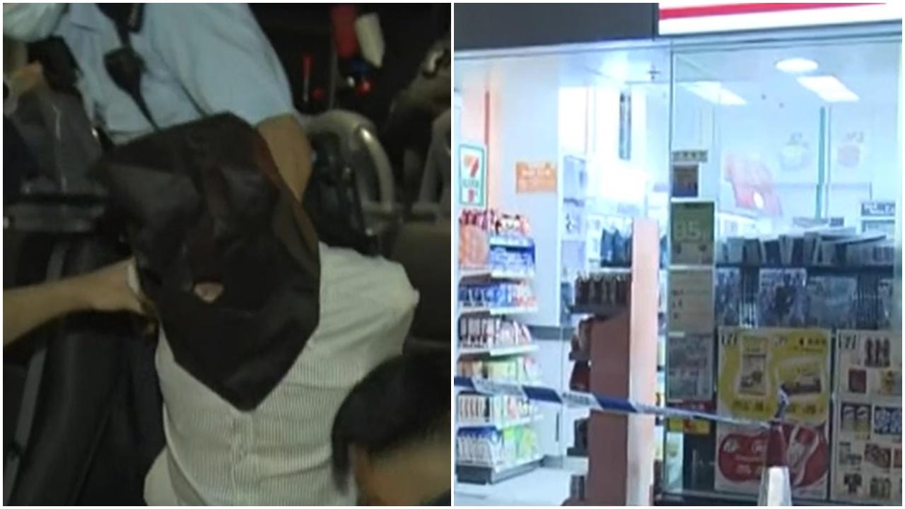 秀茂坪七旬翁持刀劫便利店一包煙，警員一度擎槍。(電視截圖)