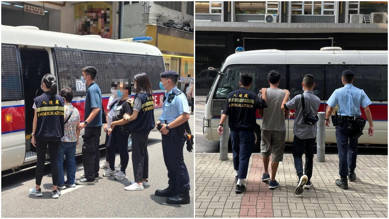 政府跨部門打擊黑工，拘捕14人包括被通緝人士。(警方圖片)