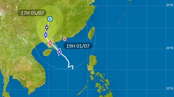  強烈熱帶風暴暹芭晚上7時集結在港之西南偏南約360公里。(天文台圖片)