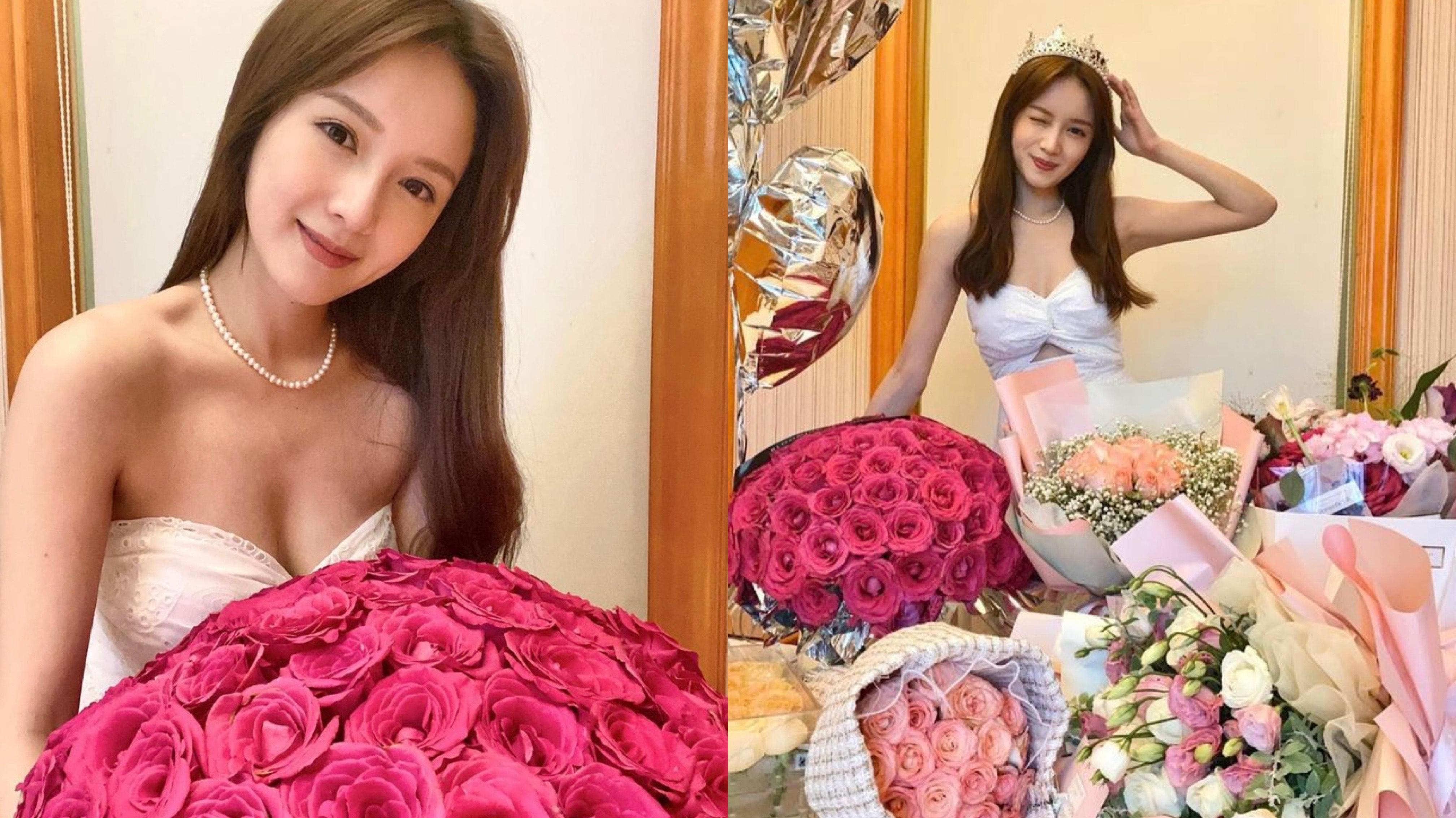 鄺潔楹30歲生日收六大束鮮花 著低胸晚裝大晒事業線