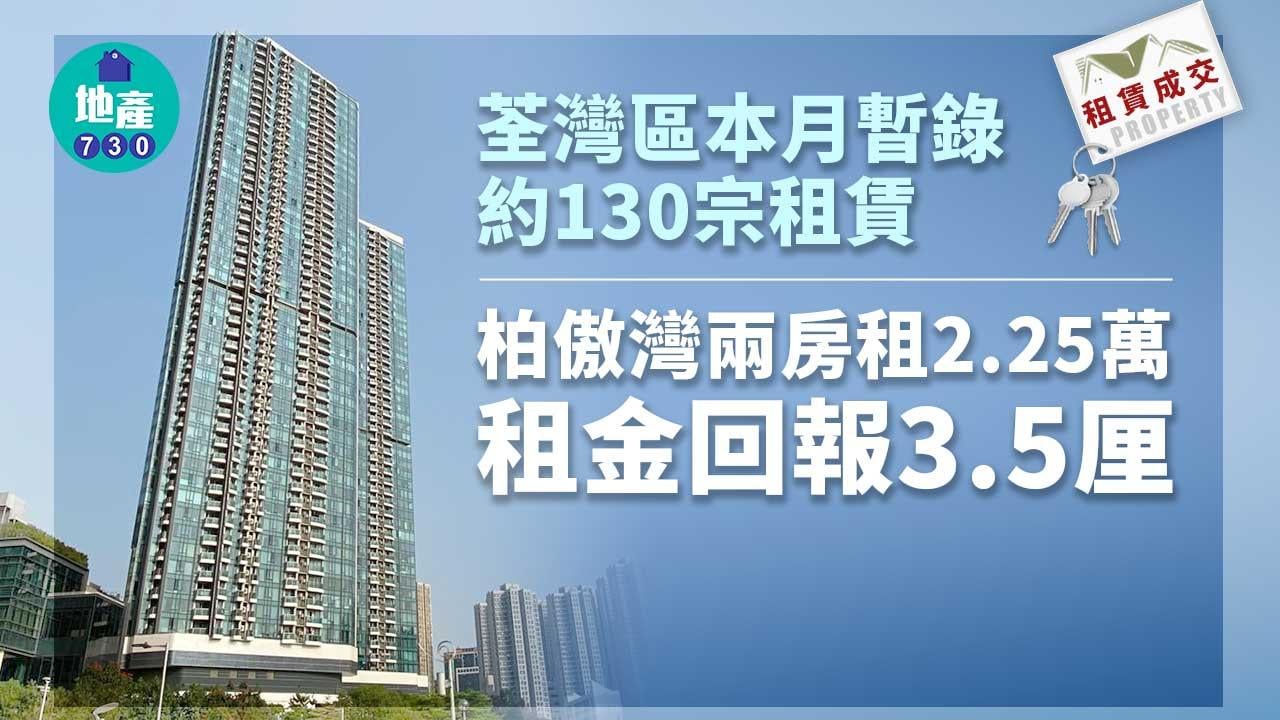 二手樓租賃成交｜荃灣區本月暫錄約130宗租賃 柏傲灣兩房租2.25萬 回報3.5厘