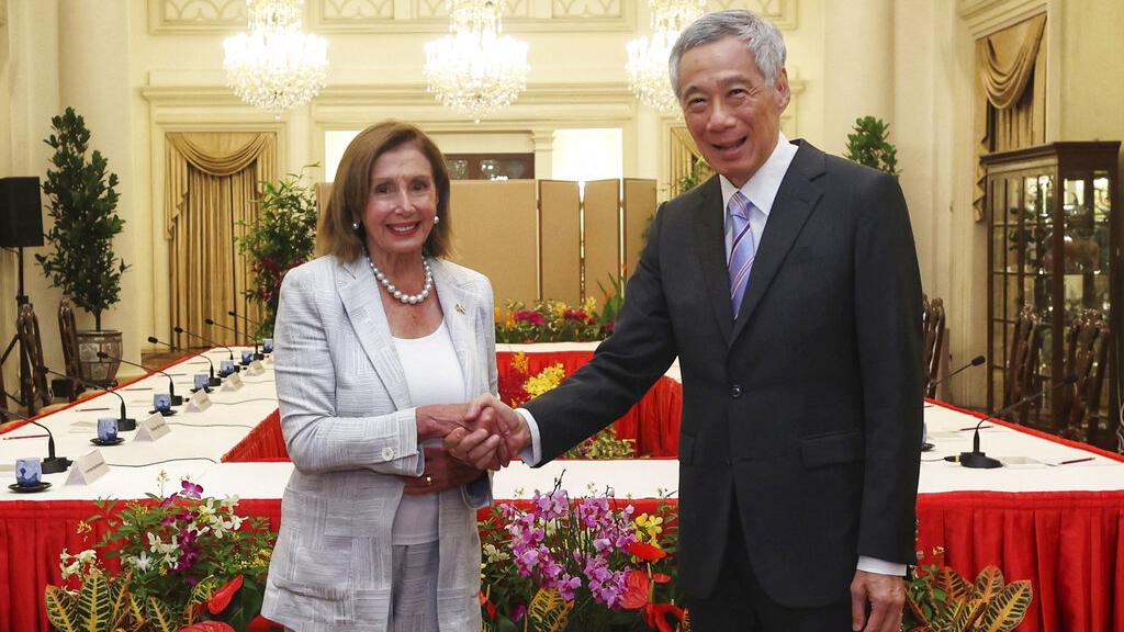 新加坡總理李顯龍接見佩洛西。(美聯社)