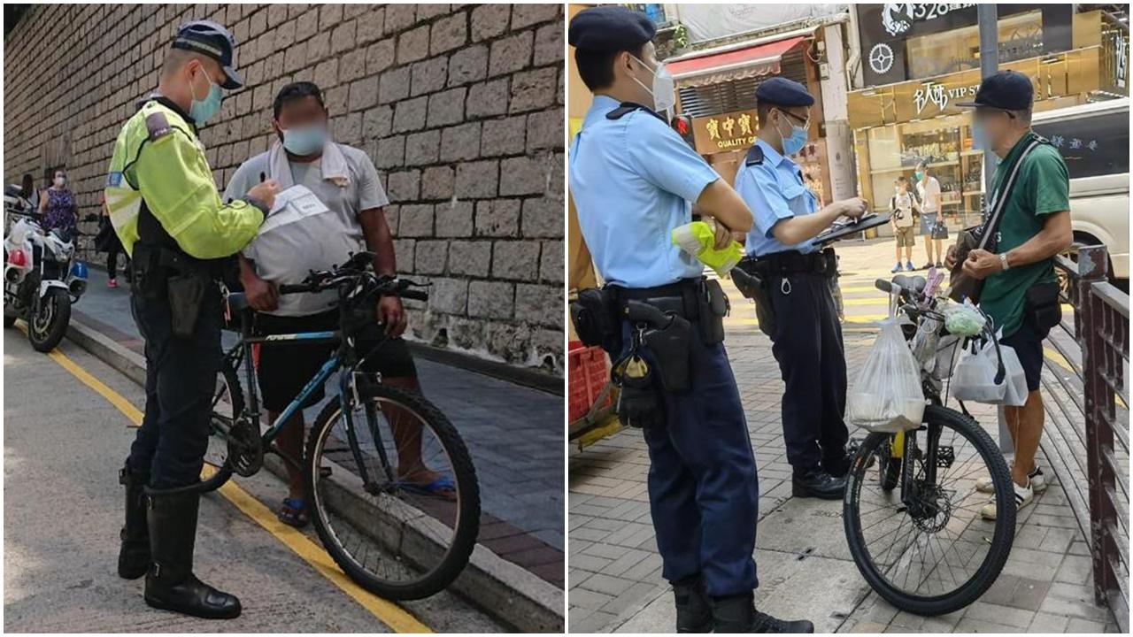 警西九龍打擊單車違例發47張傳票，2男女涉駕電動單車被捕。(警方圖片)