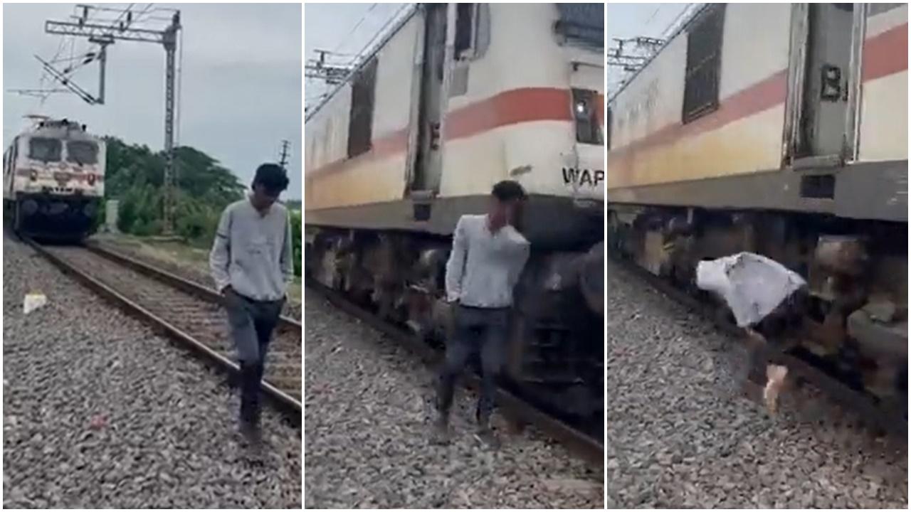 印度少年拍感性片慘遭火車撞飛，影片成警世宣傳。(Twitter)