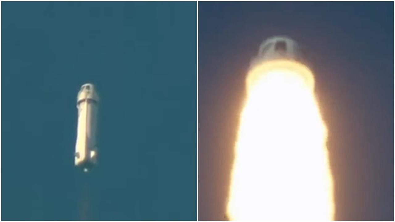 藍色起源載貨火箭發射失敗，升空１分鐘墜毀。(Twitter)